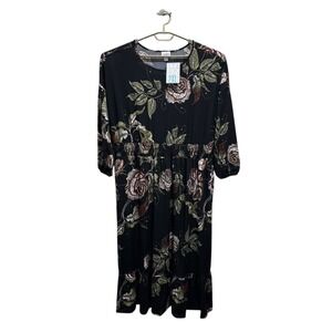 LuLaRoe Evelyn Smocked Waist Maxi Dress 2XL Black Floral Tiered Pockets NWT